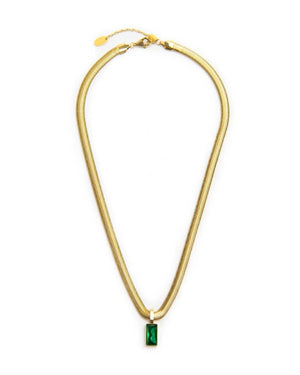Collana catena snake da donna della collezione Marlù Vision in acciaio inossidabile 316L dorato con cristallo verde pendente a taglio baguette 33CN0016G-V