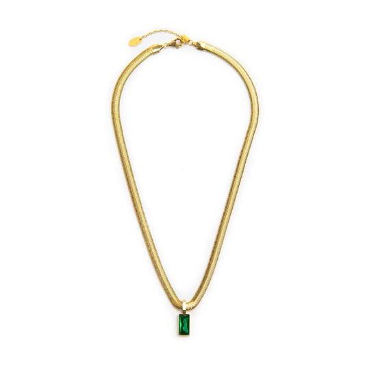 Collana snake da donna Marlù Vision in acciaio dorato con cristallo verde pendente 33CN0016G-V