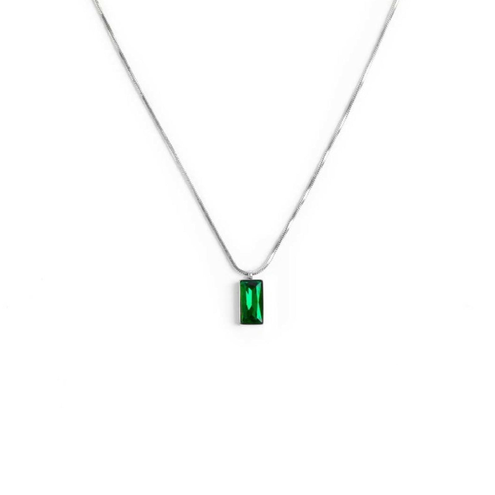 Collana snake quadrata da donna Marlù Vision in acciaio con cristallo verde pendente 33CN0017-V-1