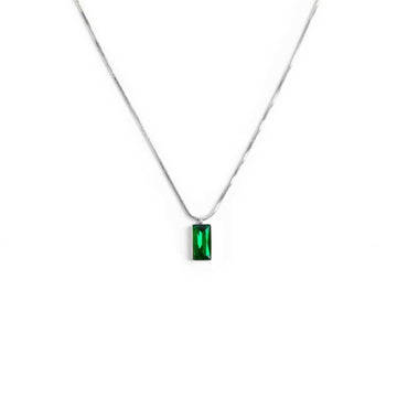 Collana snake quadrata da donna Marlù Vision in acciaio con cristallo verde pendente 33CN0017-V-1