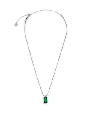 Collana catena snake quadrata da donna della collezione Marlù Vision in acciaio inossidabile 316L con cristallo verde pendente a taglio baguette 33CN0017-V