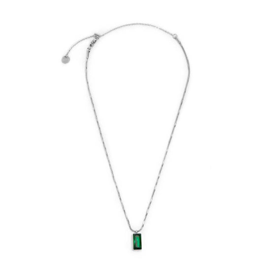 Collana snake quadrata da donna Marlù Vision in acciaio con cristallo verde pendente 33CN0017-V