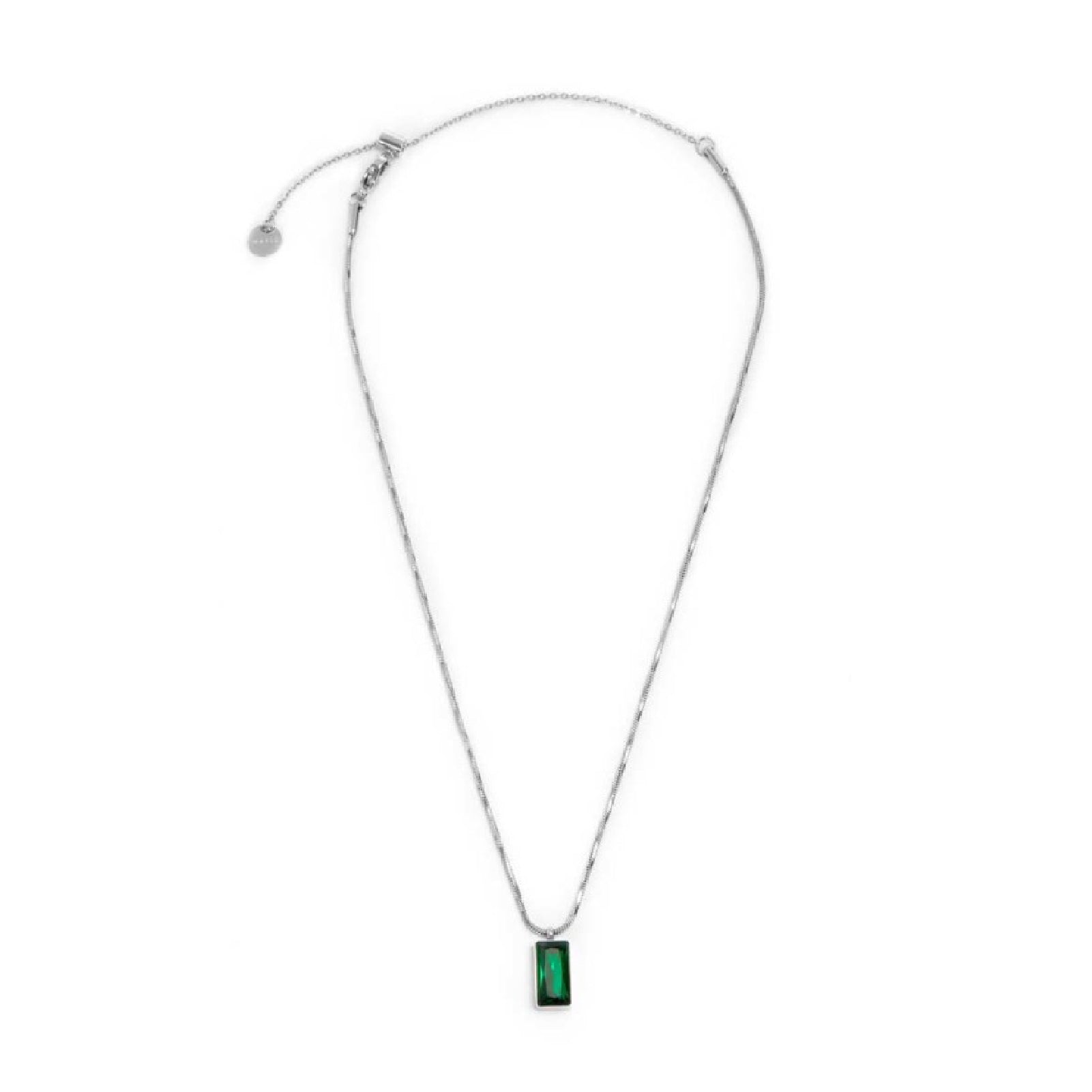 Collana snake quadrata da donna Marlù Vision in acciaio con cristallo verde pendente 33CN0017-V