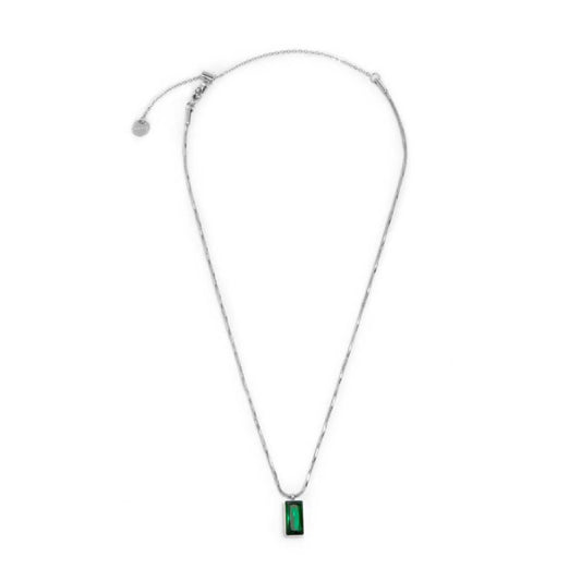 Collana snake quadrata da donna Marlù Vision in acciaio con cristallo verde pendente 33CN0017-V