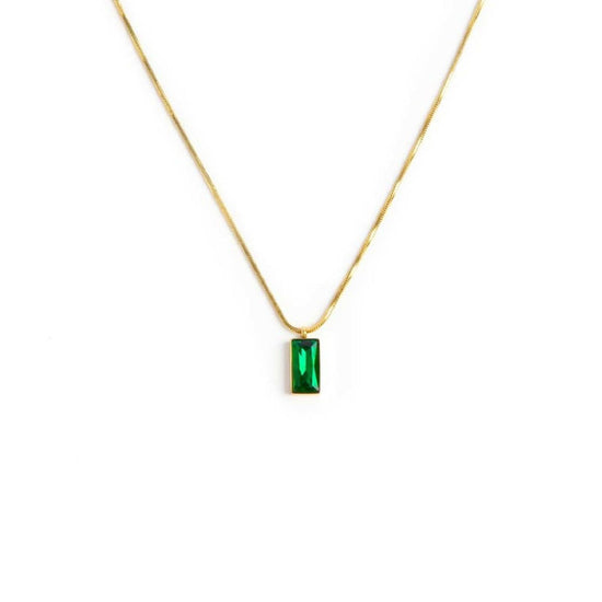Collana snake quadrata da donna Marlù Vision in acciaio dorato con cristallo verde pendente 33CN0017G-V-1