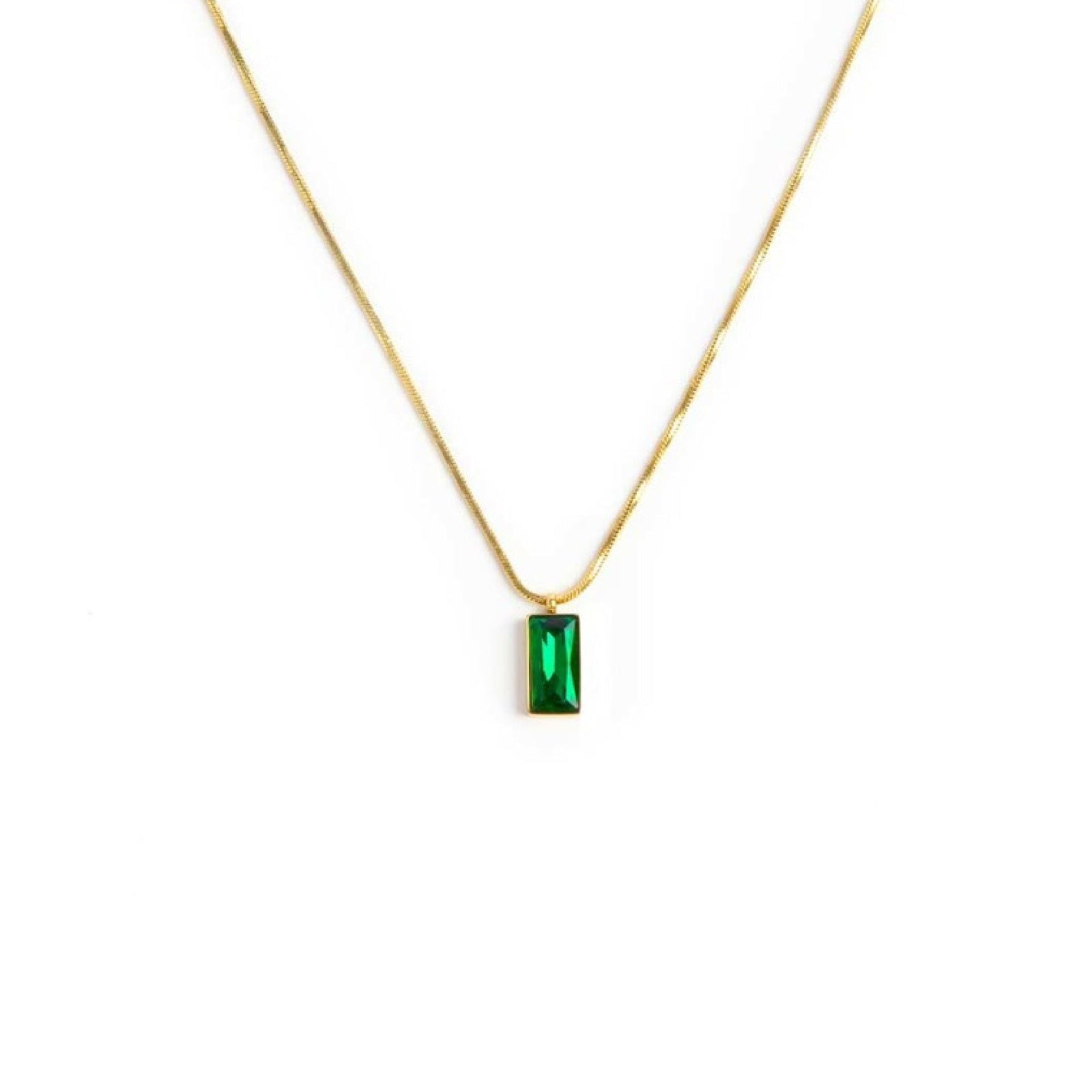 Collana snake quadrata da donna Marlù Vision in acciaio dorato con cristallo verde pendente 33CN0017G-V-1