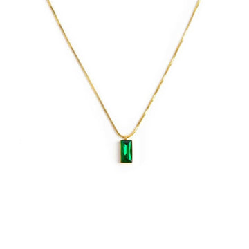 Collana snake quadrata da donna Marlù Vision in acciaio dorato con cristallo verde pendente 33CN0017G-V-1
