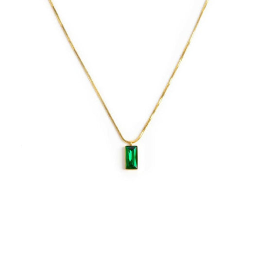 Collana snake quadrata da donna Marlù Vision in acciaio dorato con cristallo verde pendente 33CN0017G-V-1