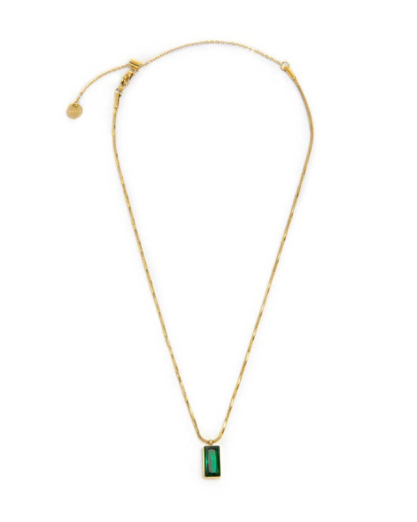 Collana catena snake quadrata da donna della collezione Marlù Vision in acciaio inossidabile 316L dorato con cristallo verde pendente a taglio baguette 33CN0017G-V