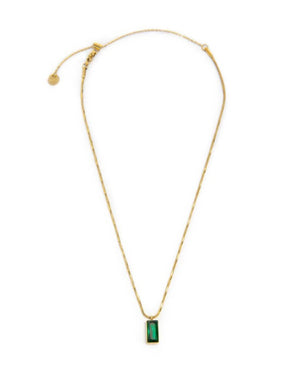 Collana catena snake quadrata da donna della collezione Marlù Vision in acciaio inossidabile 316L dorato con cristallo verde pendente a taglio baguette 33CN0017G-V
