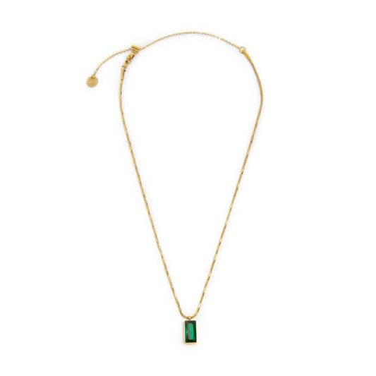 Collana snake quadrata da donna Marlù Vision in acciaio dorato con cristallo verde pendente 33CN0017G-V