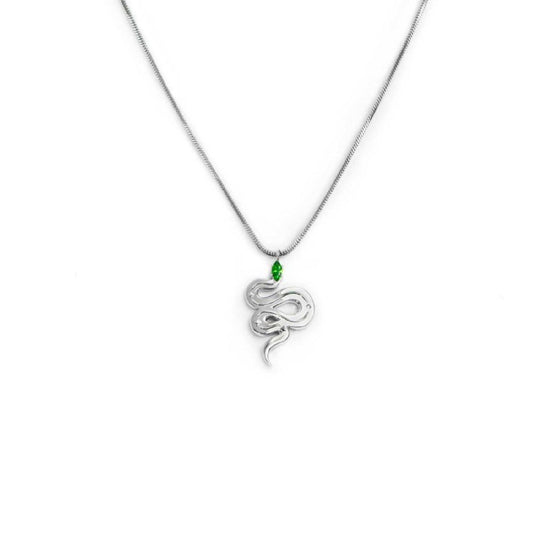 Collana snake quadrata da donna Marlù Vision in acciaio con serpente pendente e zircone verde 33CN0018-V-1