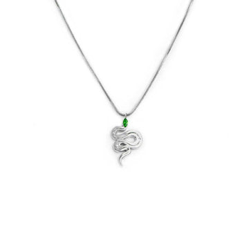 Collana snake quadrata da donna Marlù Vision in acciaio con serpente pendente e zircone verde 33CN0018-V-1