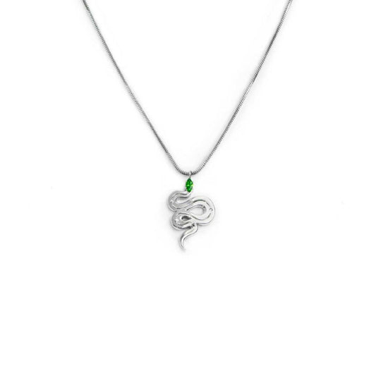 Collana snake quadrata da donna Marlù Vision in acciaio con serpente pendente e zircone verde 33CN0018-V-1