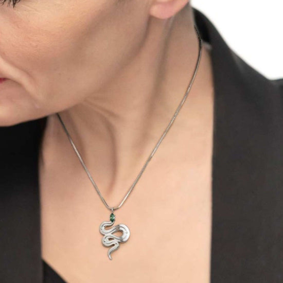 Collana snake quadrata da donna Marlù Vision in acciaio con serpente pendente e zircone verde 33CN0018-V-3