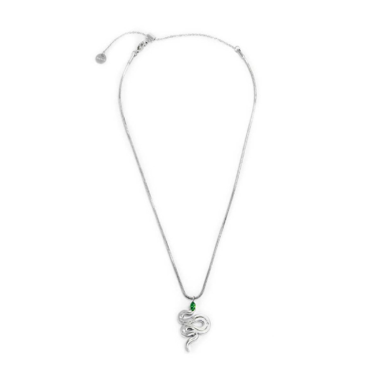 Collana snake quadrata da donna Marlù Vision in acciaio con serpente pendente e zircone verde 33CN0018-V