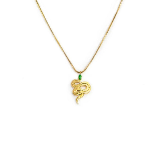 Collana snake quadrata da donna Marlù Vision in acciaio dorato con serpente pendente e zircone verde 33CN0018G-V-1