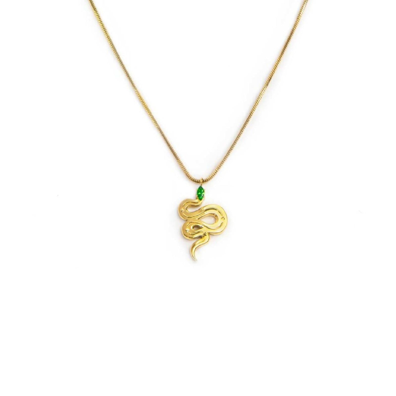 Collana snake quadrata da donna Marlù Vision in acciaio dorato con serpente pendente e zircone verde 33CN0018G-V-1