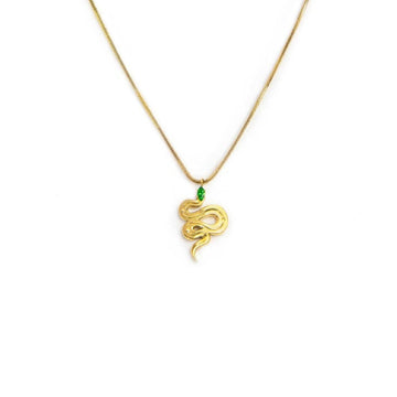 Collana snake quadrata da donna Marlù Vision in acciaio dorato con serpente pendente e zircone verde 33CN0018G-V-1