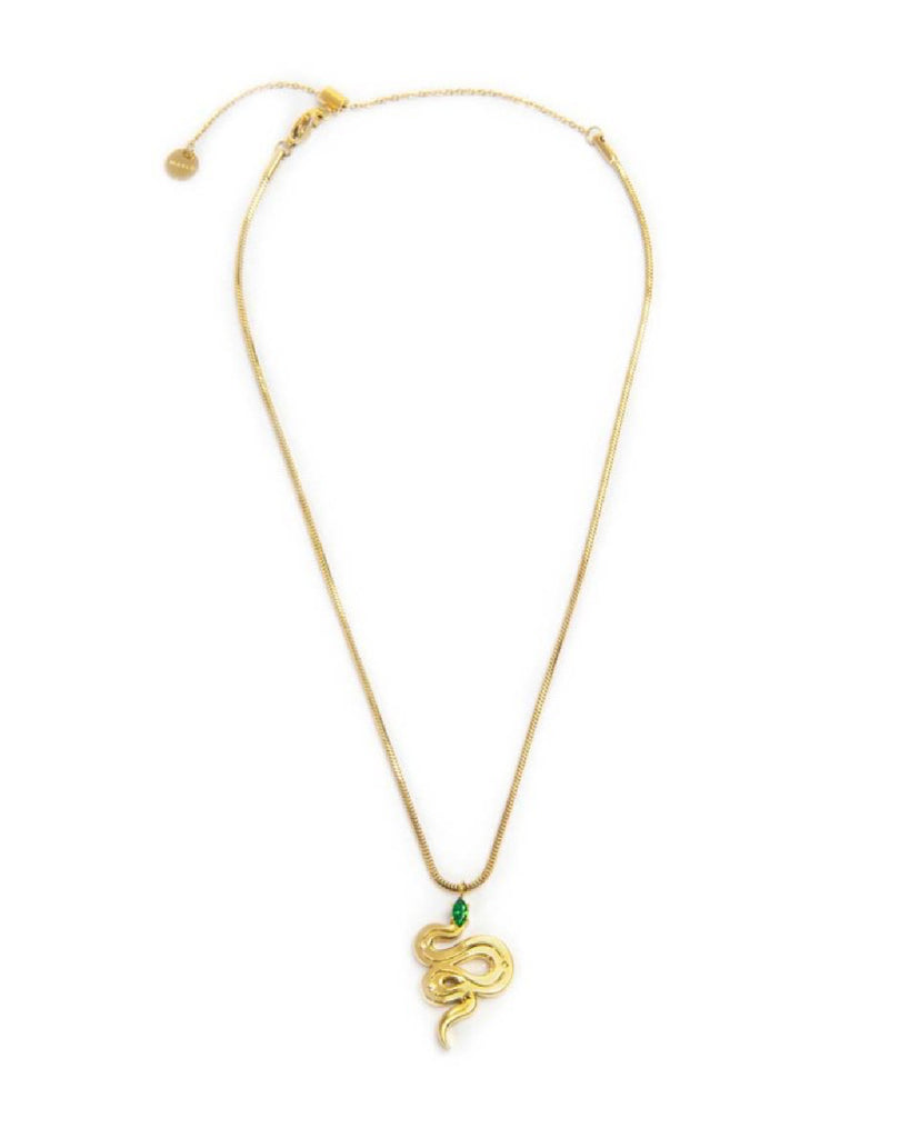 Collana catena snake quadrata da donna della collezione Marlù Vision in acciaio inossidabile 316L dorato con serpente pendente e zircone verde 33CN0018G-V