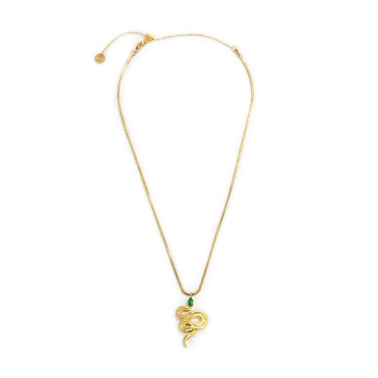 Collana snake quadrata da donna Marlù Vision in acciaio dorato con serpente pendente e zircone verde 33CN0018G-V