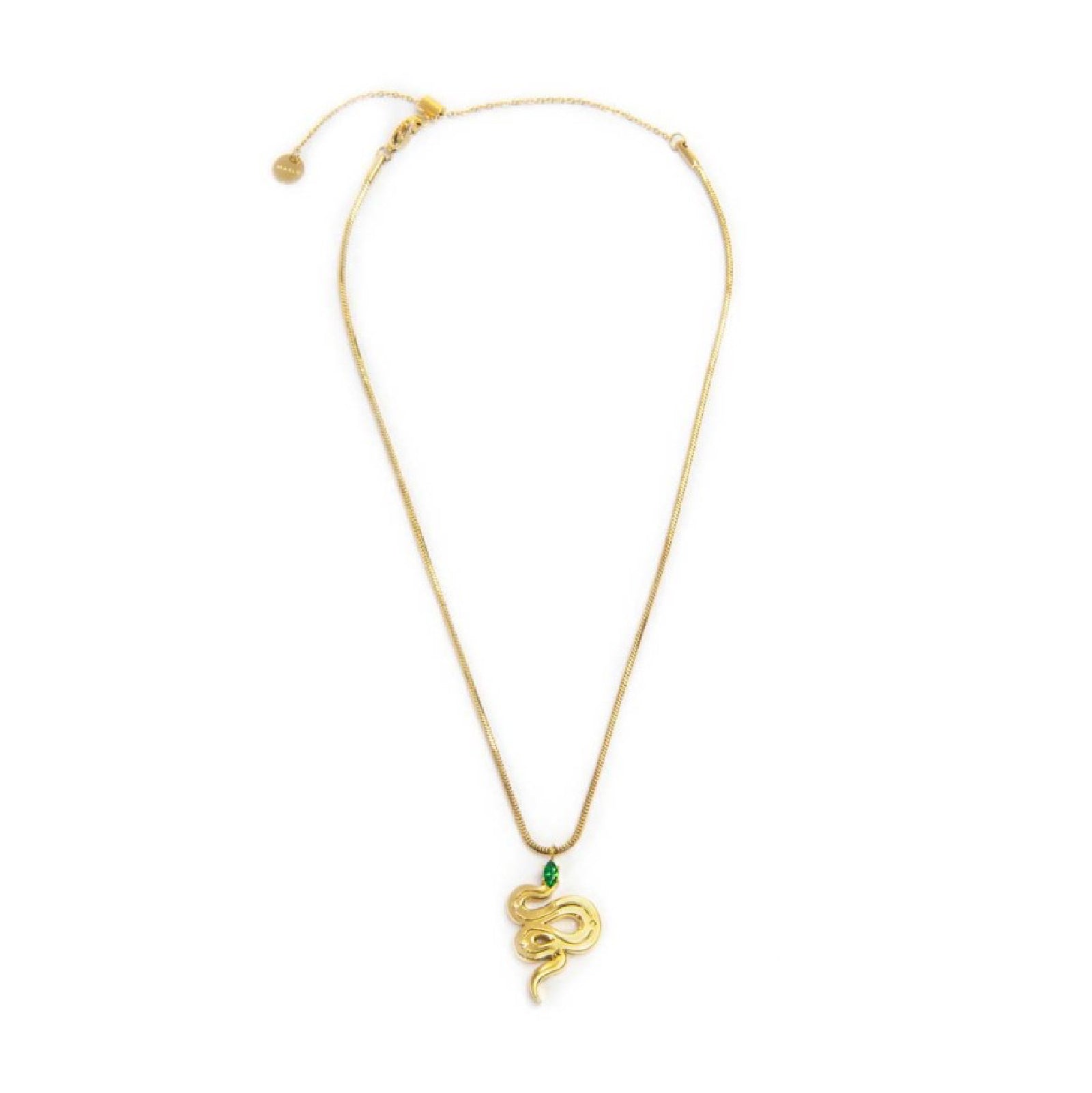 Collana snake quadrata da donna Marlù Vision in acciaio dorato con serpente pendente e zircone verde 33CN0018G-V