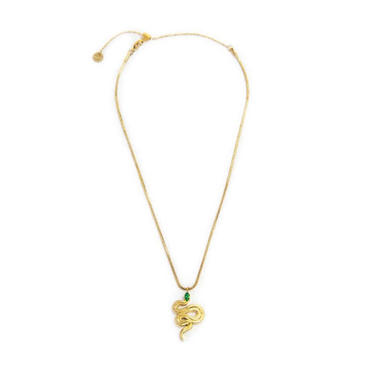 Collana snake quadrata da donna Marlù Vision in acciaio dorato con serpente pendente e zircone verde 33CN0018G-V