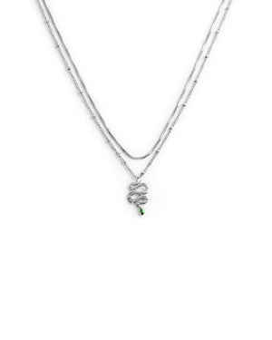 Collana doppia catena da donna della collezione Marlù Vision in acciaio inossidabile 316L con serpente pendente e zircone verde 33CN0019-V