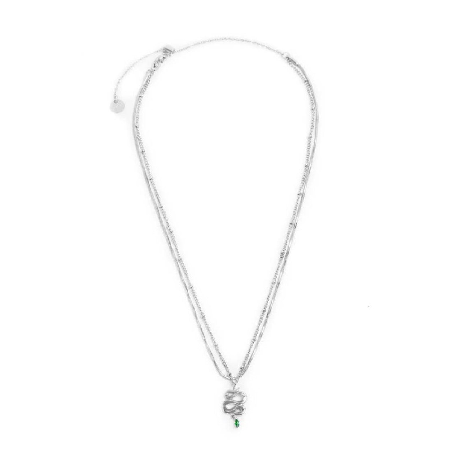 Collana doppia catena da donna Marlù Vision in acciaio con serpente pendente e zircone verde 33CN0019-V