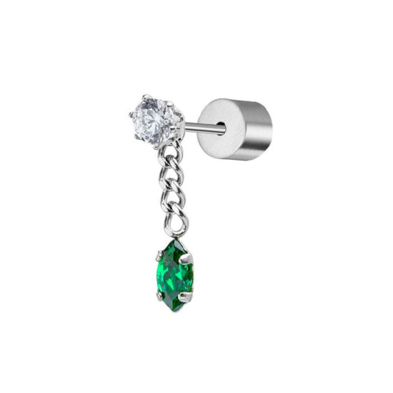 Mono orecchino grumetta da donna Marlù Vision in acciaio con zircone verde 33OR0037-V-1