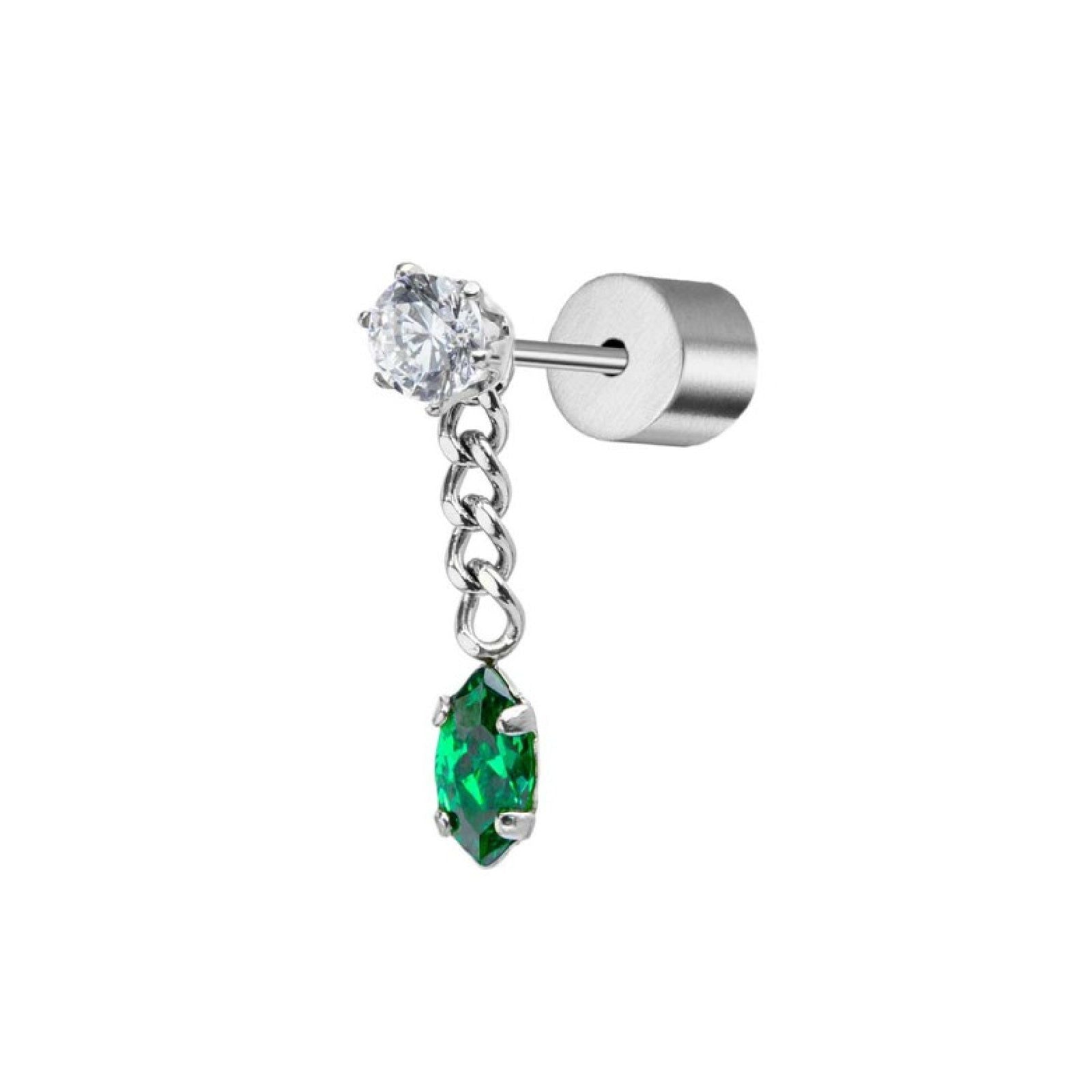 Mono orecchino grumetta da donna Marlù Vision in acciaio con zircone verde 33OR0037-V-1