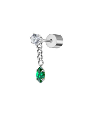 Mono orecchino catena grumetta da donna della collezione Marlù Vision in acciaio inossidabile 316L con zircone verde 33OR0037-V