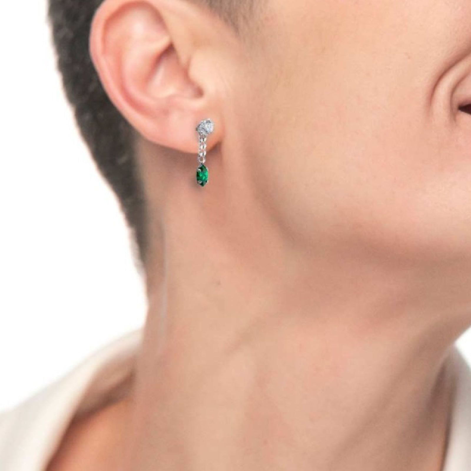 Mono orecchino grumetta da donna Marlù Vision in acciaio con zircone verde 33OR0037-V-2