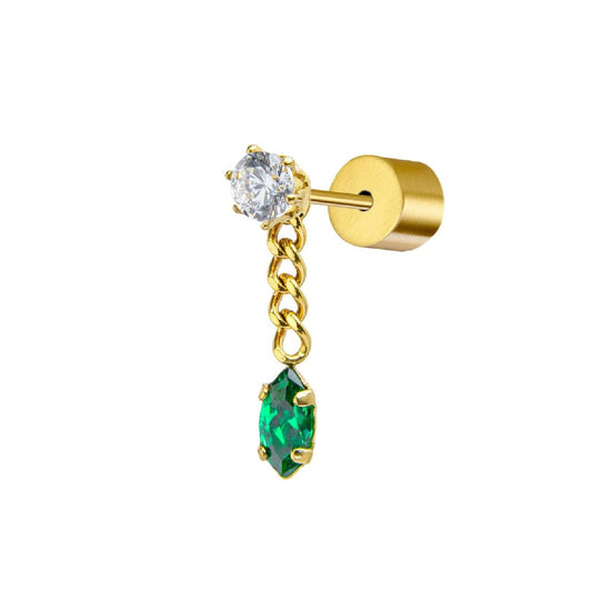 Mono orecchino grumetta da donna Marlù Vision in acciaio dorato con zircone verde 33OR0037G-V-1