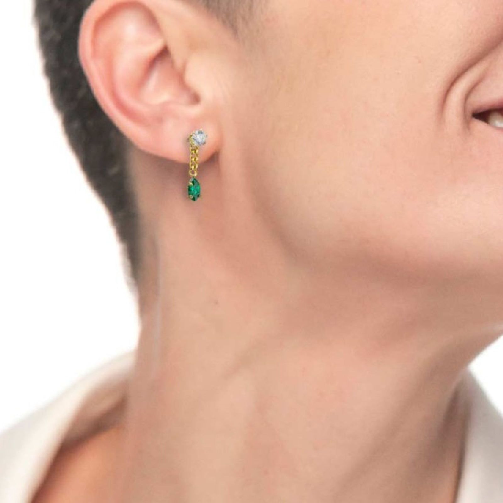 Mono orecchino grumetta da donna Marlù Vision in acciaio dorato con zircone verde 33OR0037G-V-2