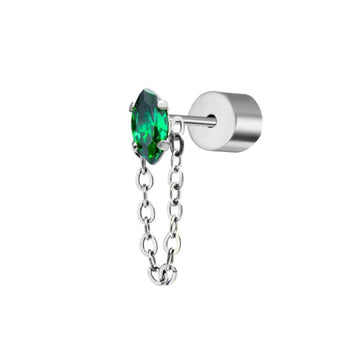 Mono orecchino da donna Marlù Vision in acciaio con zircone verde e catena pendente 33OR0038-V-1