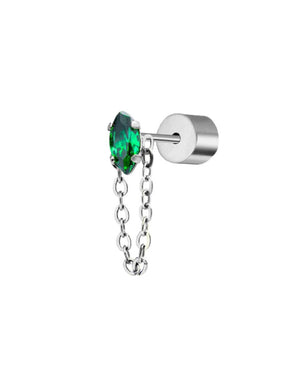 Mono orecchino da donna della collezione Marlù Vision in acciaio inossidabile 316L con zircone verde e catena cross pendente 33OR0038-V