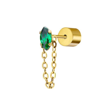 Mono orecchino da donna Marlù Vision in acciaio dorato con zircone verde e catena pendente 33OR0038G-V-1