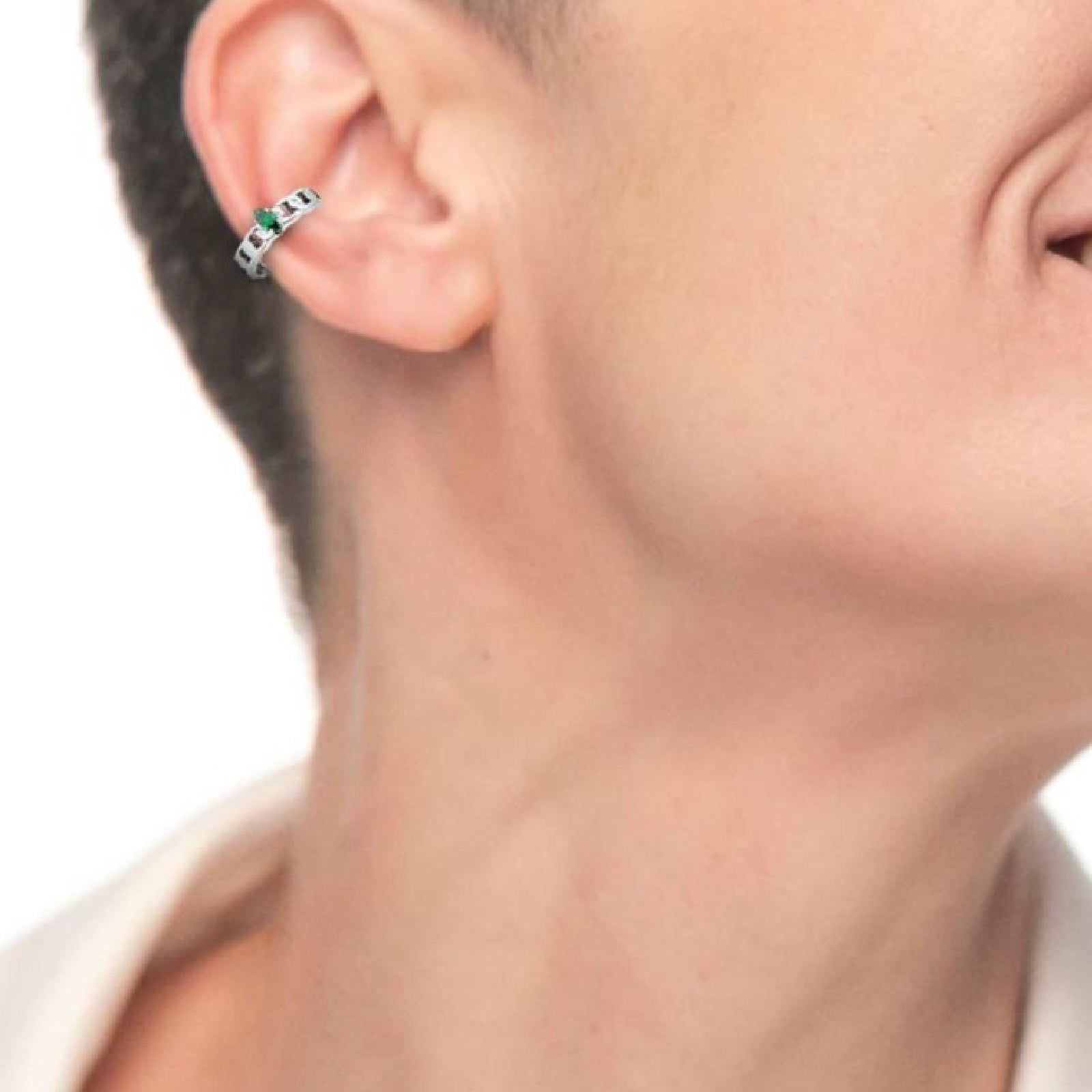 Mono orecchino earcuff da donna Marlù Vision in acciaio con zircone verde 33OR0040-V-2