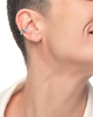 Mono orecchino earcuff da donna della collezione Marlù Vision in acciaio inossidabile 316L catena grumetta e zircone verde 33OR0040-V