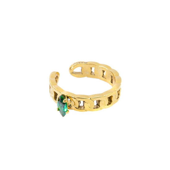 Mono orecchino earcuff da donna Marlù Vision in acciaio dorato con zircone verde 33OR0040G-V-1