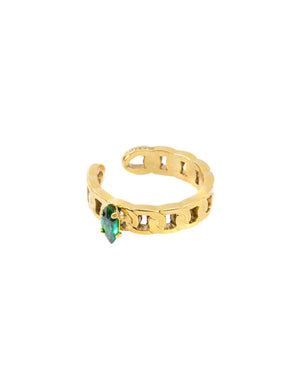 Mono orecchino earcuff da donna della collezione Marlù Vision in acciaio inossidabile 316L dorato catena grumetta e zircone verde 33OR0040G-V