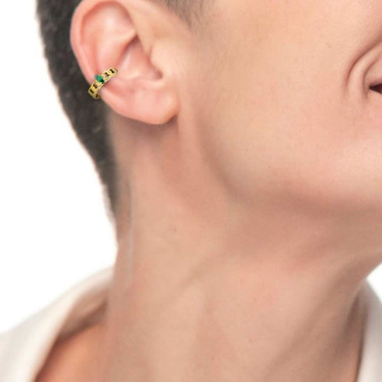 Mono orecchino earcuff da donna Marlù Vision in acciaio dorato con zircone verde 33OR0040G-V-2