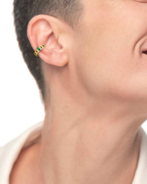 Mono orecchino earcuff da donna della collezione Marlù Vision in acciaio inossidabile 316L dorato catena grumetta e zircone verde 33OR0040G-V