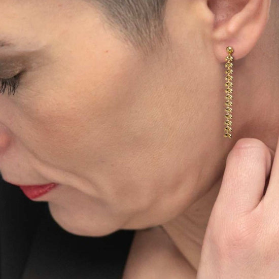 Orecchino pendente Marlù Vision donna acciaio dorato sfera e catena a foglia chevron 33OR0058G-3