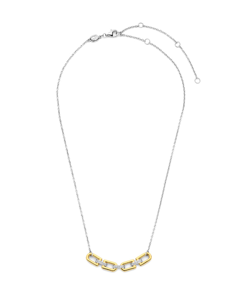 Collana girocollo da donna TI SENTO Milano in argento 925 dorato con quattro maglie rettangolari e zirconi 34044ZY/42