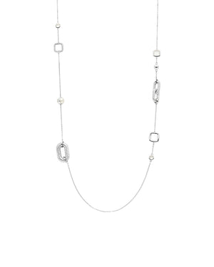 Collana lunga da donna della collezione TI SENTO Milano in argento 925 con maglie ovali, perla e zirconi 34045ZI/80