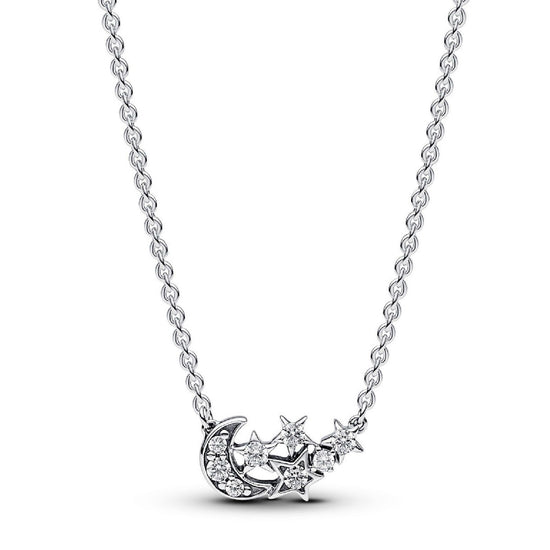 Collana Luna Crescente e Stelle colore argento 392991C01-45-1