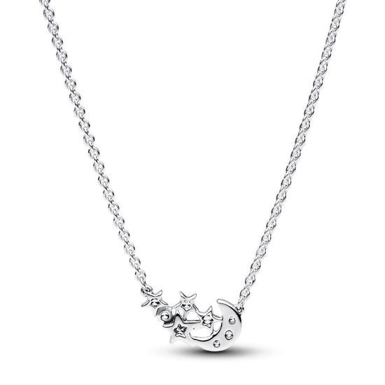Collana Luna Crescente e Stelle colore argento 392991C01-45-2