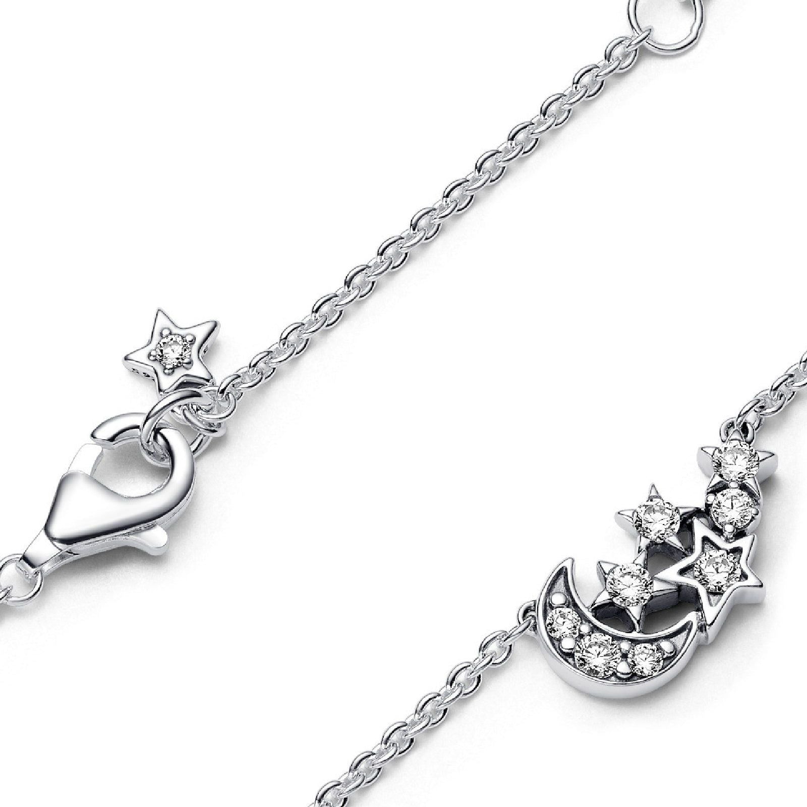 Collana Luna Crescente e Stelle colore argento 392991C01-45-3